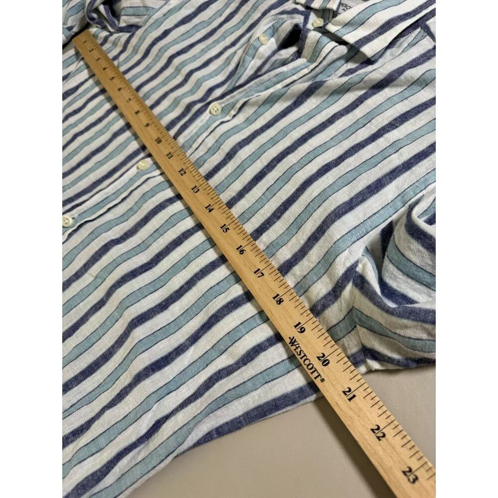 Nerosfumato Positano Blue Striped Linen Button Up Shirt Men‎ Medium Long sleeve